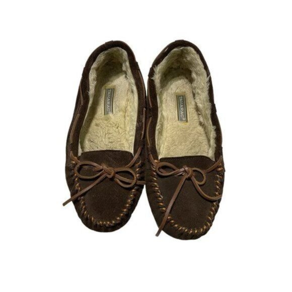 Tamarac Women's Brown Suede Moccasin Slippers with Fur Lining 8 - Picture 1 of 8